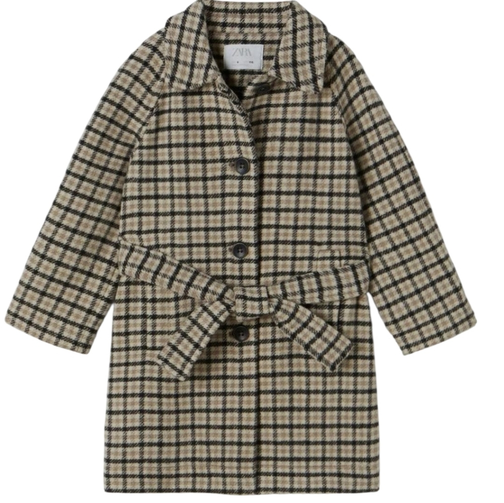 Zara Kids Girls Belted Preppy Academic Plaid Trench Coat Size Medium